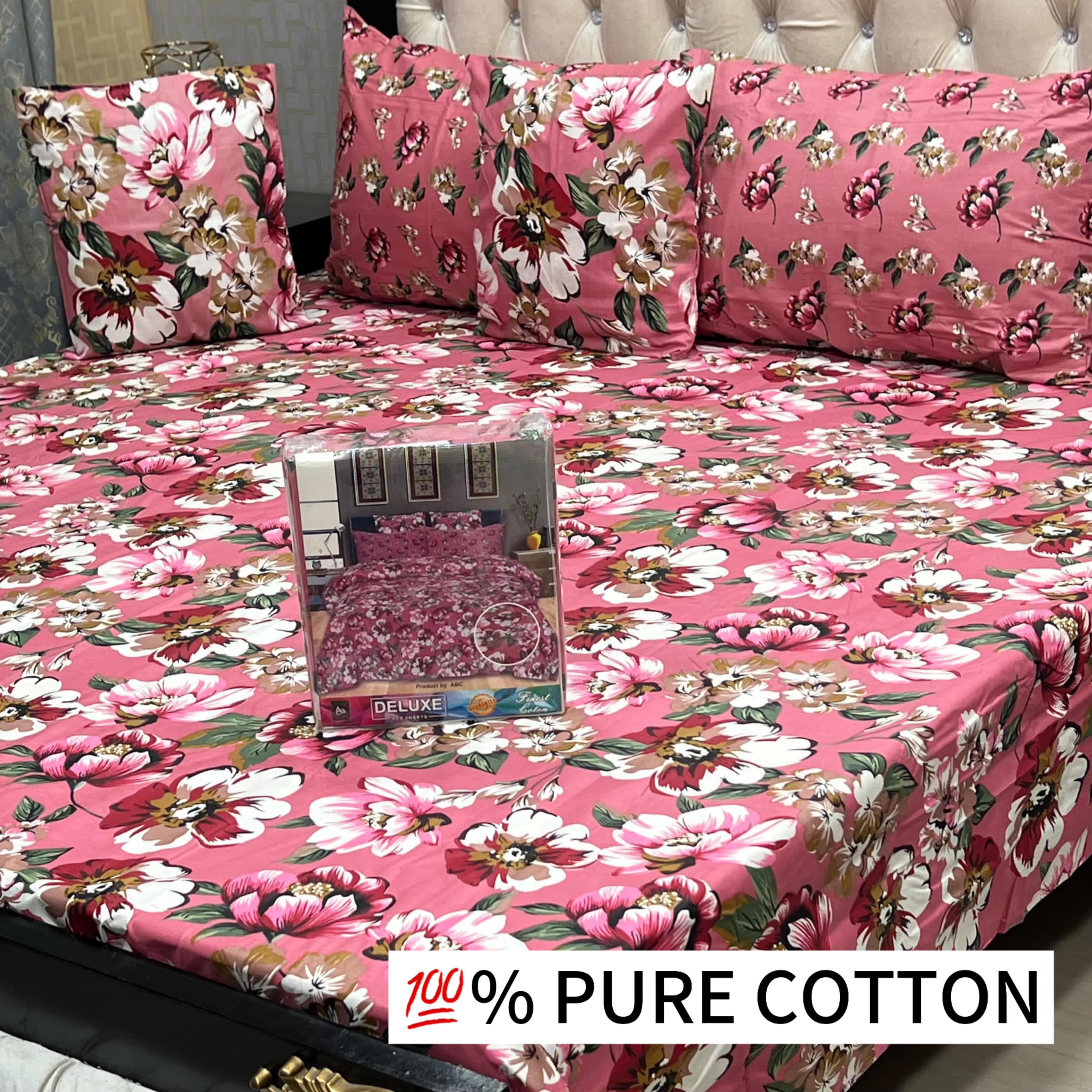 5-Piece Pure Cotton Bedsheet Set – With Piping Pillows & Cushions (1 Set)